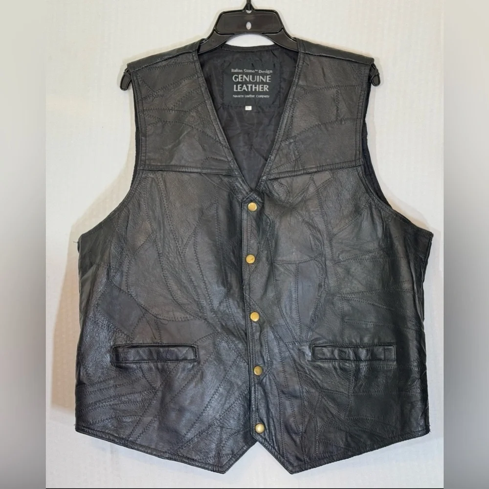 Vintage Navarre Buffalo Leather Vest – Italian Stone Design – XL